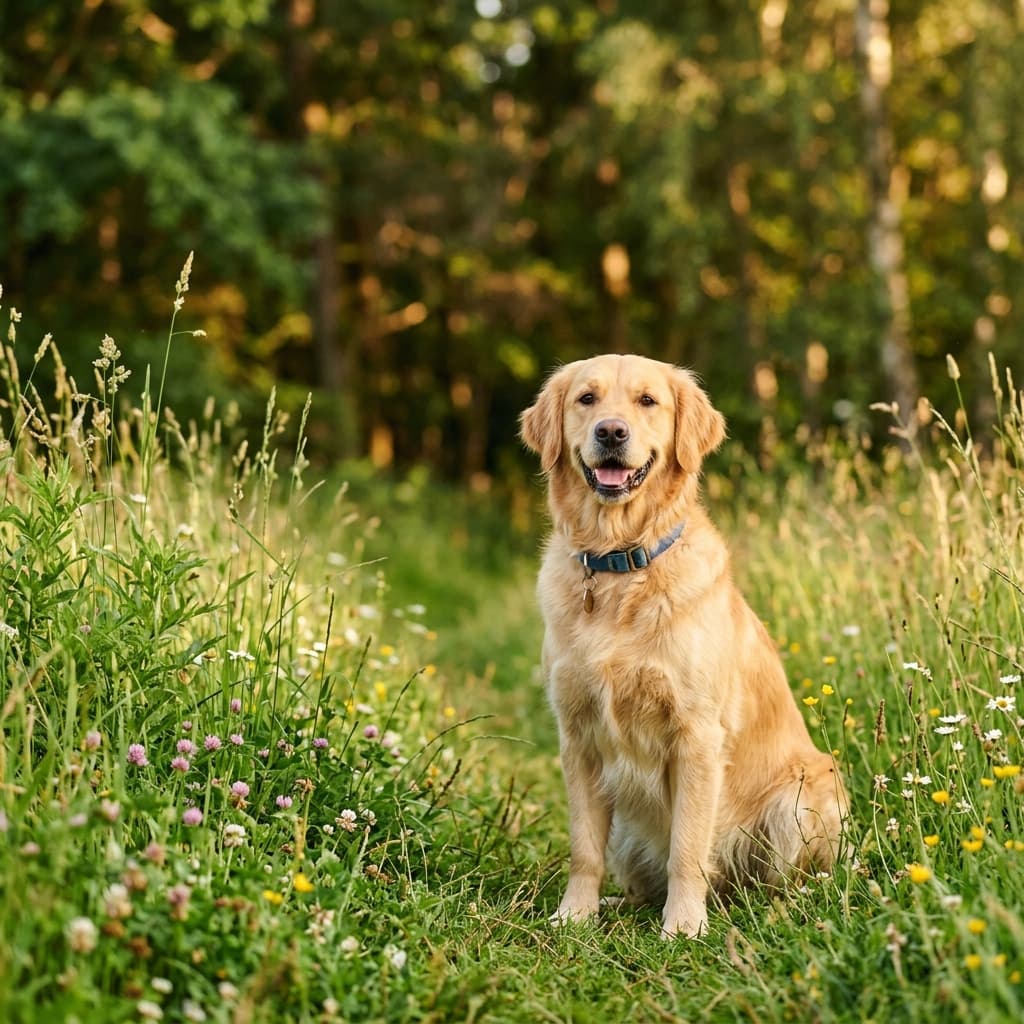 Perro en un prado - riesgo de enfermedad de Lyme para animales y humanos